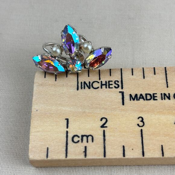 B. David Aurora Borealis Marquis Rhinestone Screw Back Clip On Vintage Earrings - Picture 12 of 12